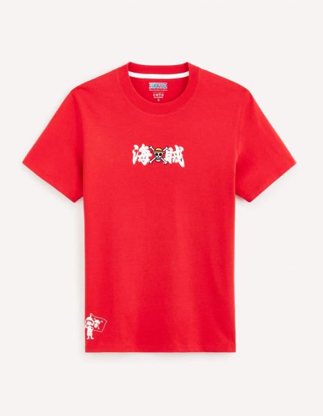 ONE-PIECE-CELIO-WATER-SEVEN-T-shirt-rouge-chapeau-de-paille
